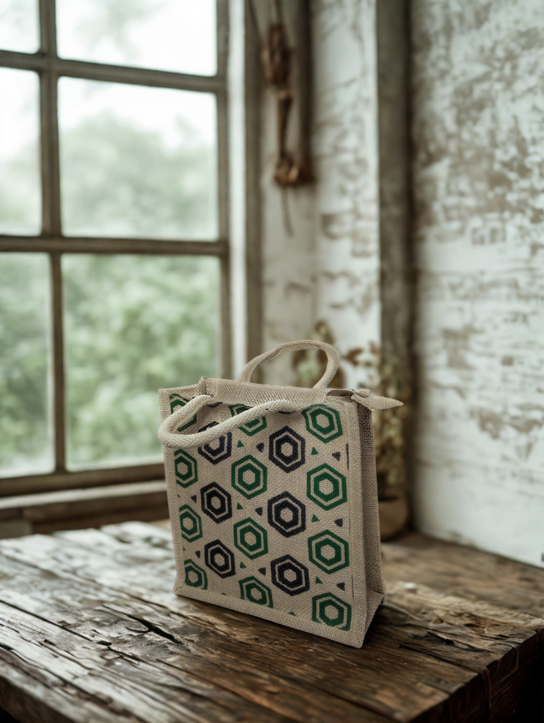 Geometric Motif Jute Bag