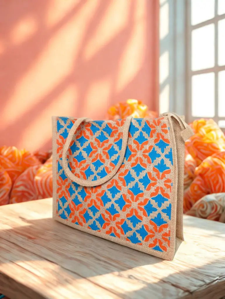 Floral Motif Jute Bag