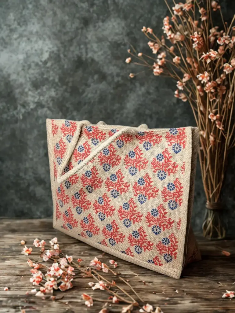Floral Motif Jute Bag