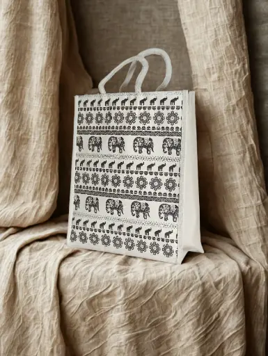[BG001] Elephant Motif Canvas Bag